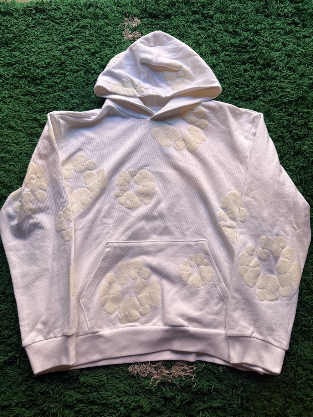 Men's White Floral Appliqué Hoodie